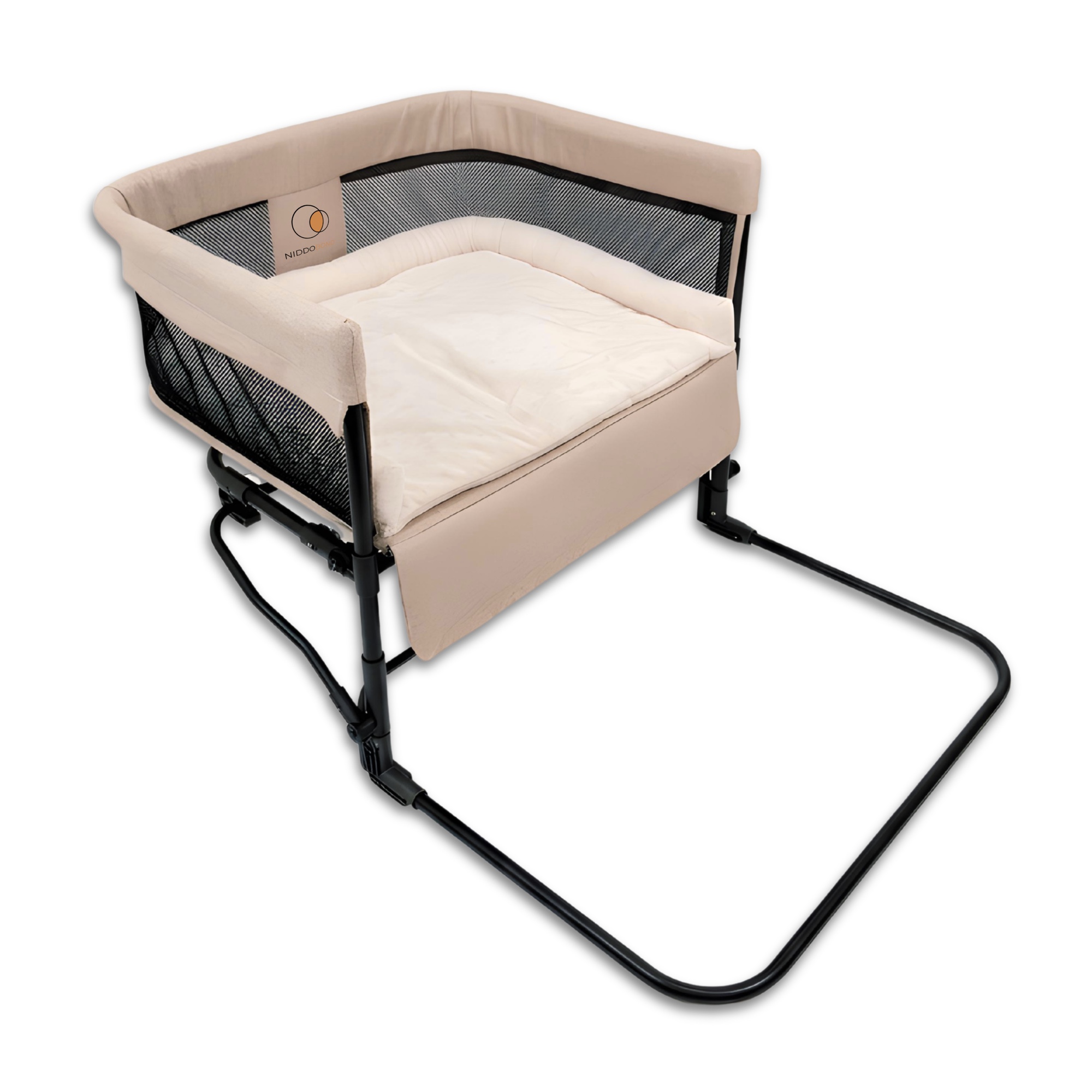 Bedside co-sleeper bed — front three-quarter view